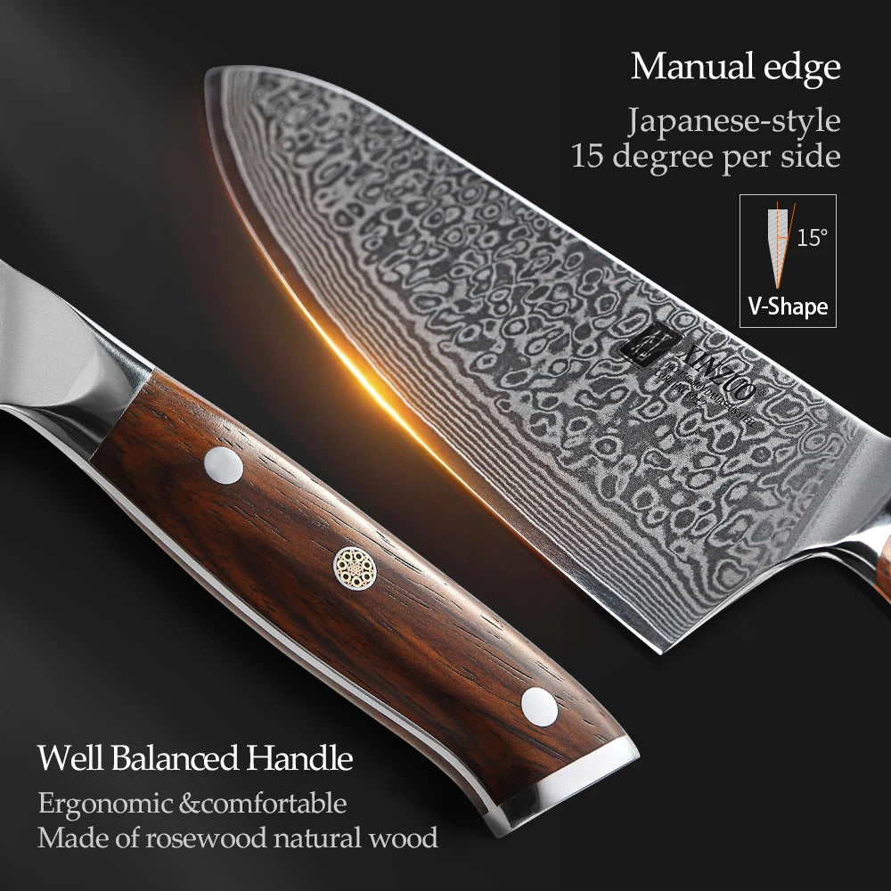 Japanese Damascus Steel Kitchen Knife Professional Cleaver Blade With Rosewood Handle