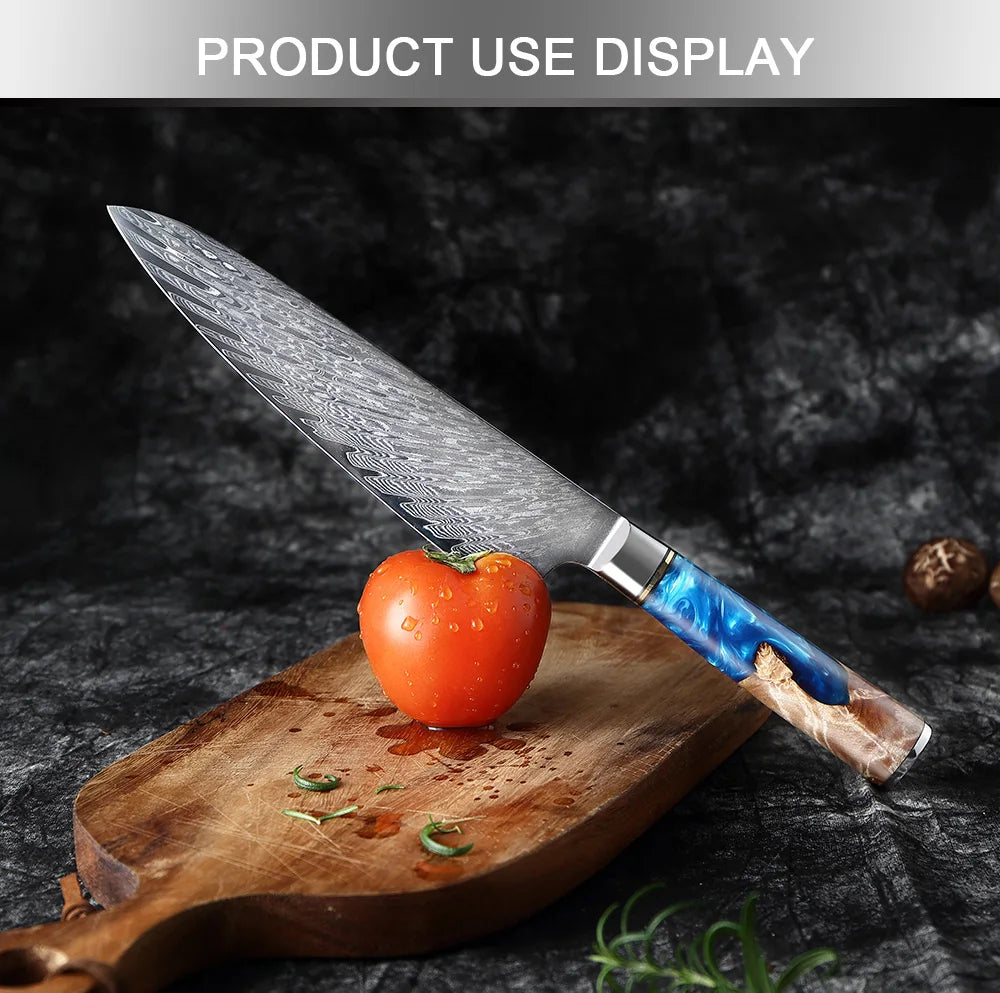 Chef Knife Exotic Touch of  Blue Resin Handle