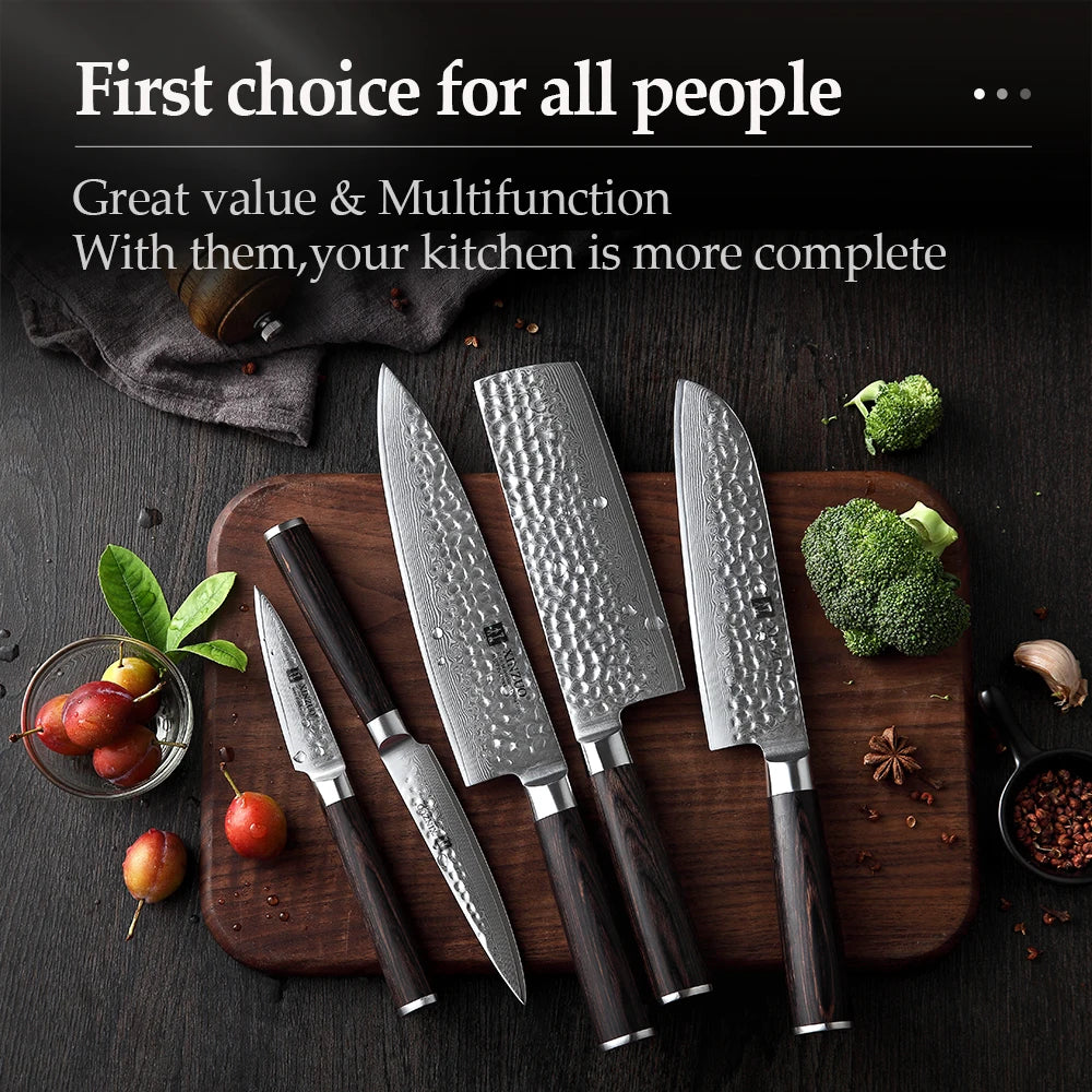 5PCS Chef Knife Set Damascus Set is Steel Utility Knife Pakkawood Handle Cutlery Slicer