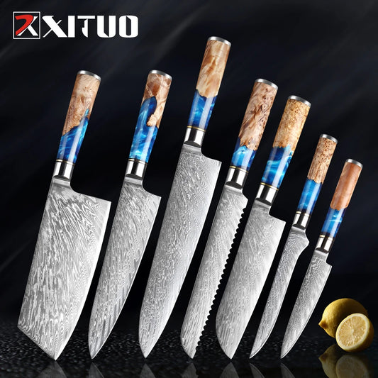 Damascus VGS Certified Chef Knife Meat Cleaver Paring Bread Knife Boning Steak 1-7pcs