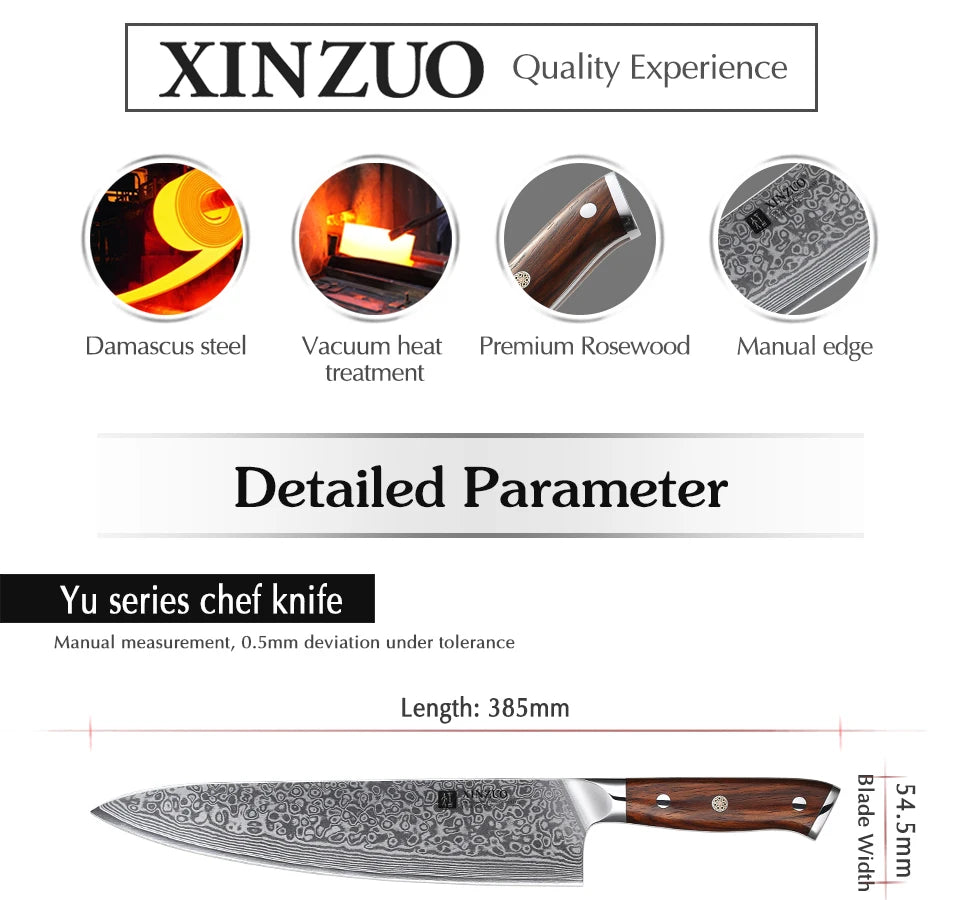 Japanese Damascus Steel Kitchen Knife Professional Cleaver Blade With Rosewood Handle