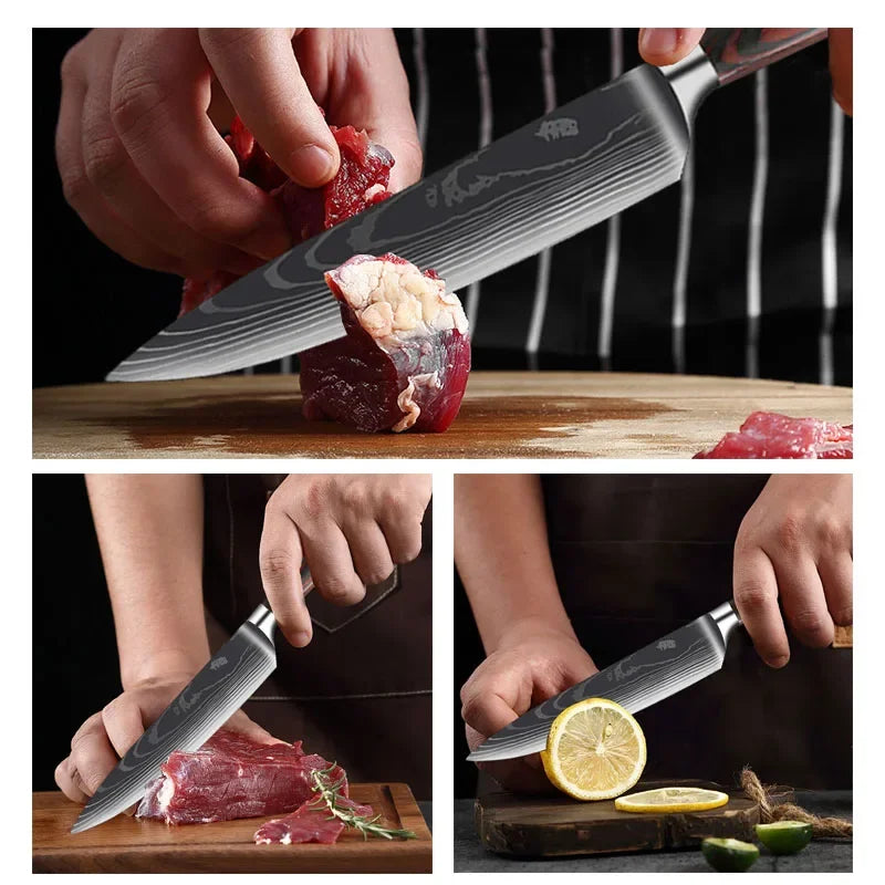 Santoku Meat Cleaver Knife with Laser Damascus Pattern