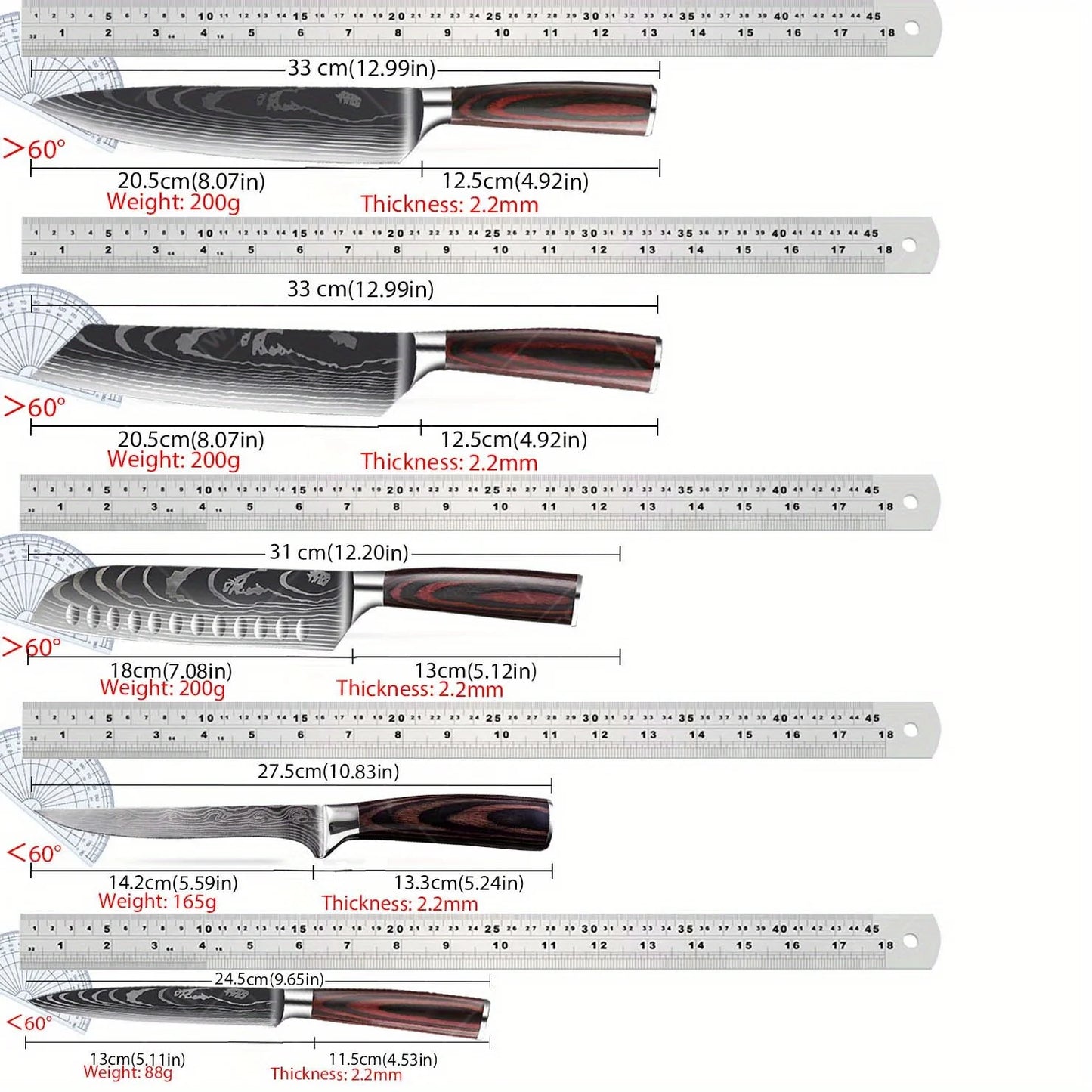 6 Pcs, Set of Damascus Drawing Gyuto Cleaver Set, Kitchen Chef Knife Set Kitchen Scissors