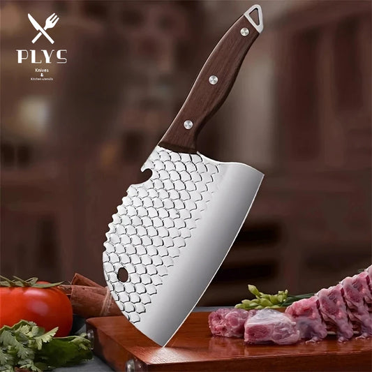 Forged Meat Cleaver With Carved Dragon Scale Chef Knife Very Sharp For Melon and Fruit Slicing Knife