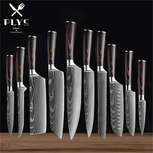 3-7 Pcs Damascus Laser Pattern Chef's Knife Fruit Knife Stainless Steel Knife Set Japanese Santoku Knife Chef's Knife