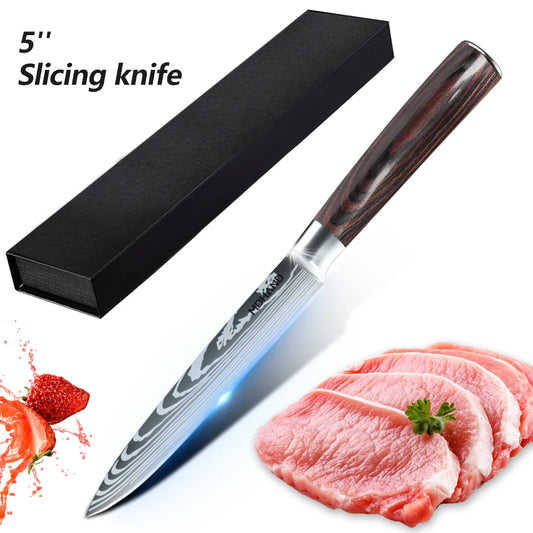 Damascus Pattern Stainless Steel Utility Paring Tomato Steak Professional Chef Knife