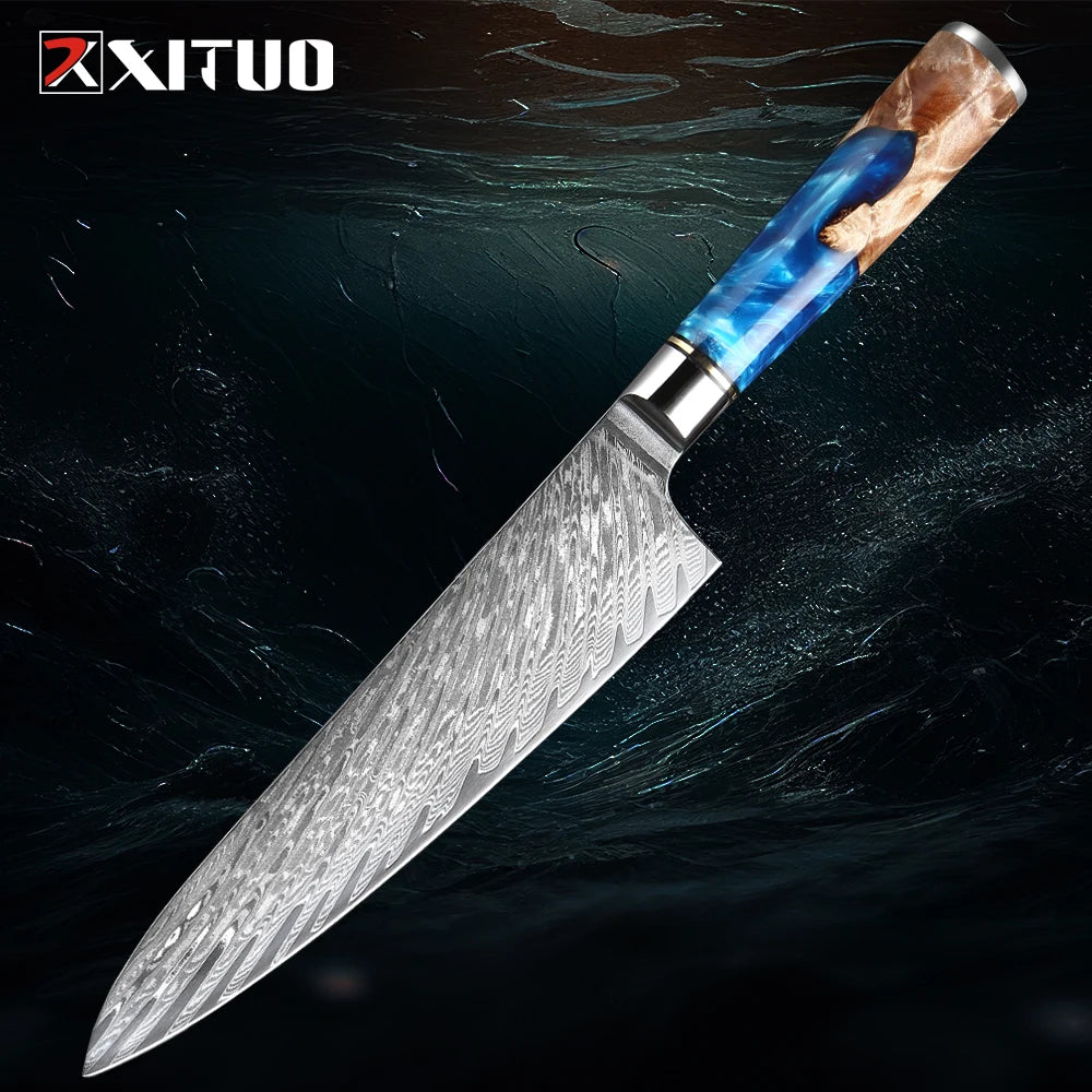 Chef Knife Exotic Touch of  Blue Resin Handle