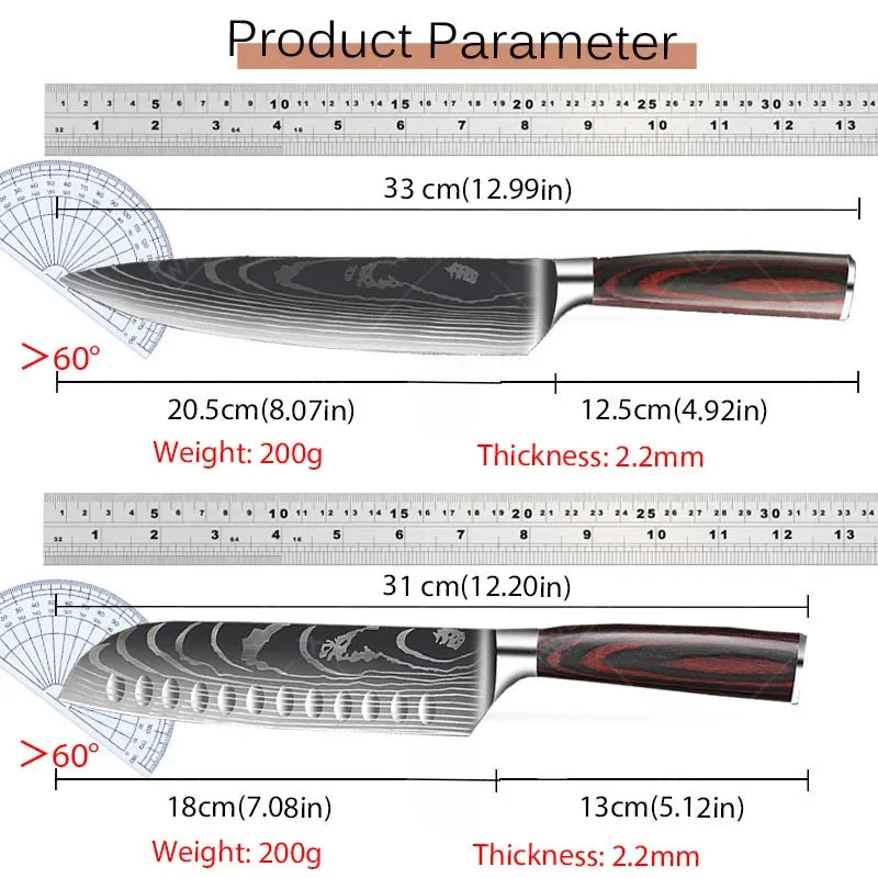 2 Pcs Kitchen Knife Set, 8" chefs choice knife, 7" santoku knife,  Ergonomically Pakkawood Handle, Japanese Knife Set