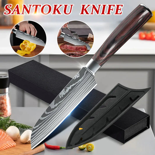 Santoku Knife Meat Cleaver Japanese Professional Chef Knife for Cutting Vegetables and Meat