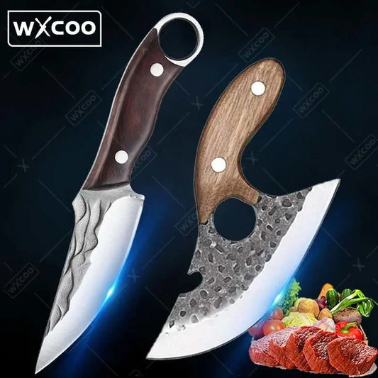 2 PCS Hand Forged Chef Slicing High Carbon Steel Kitchen Knives Set of Kitchen Knives Utility Cutting Paring Meat Cleavers