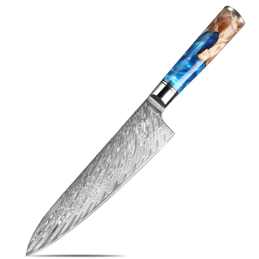 Chef Knife Exotic Touch of  Blue Resin Handle