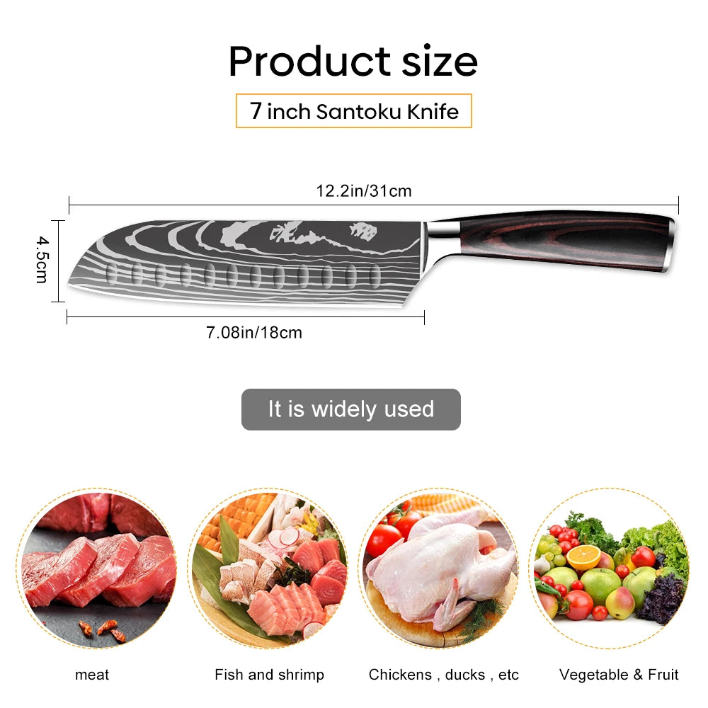 Gem Sharp Knife Wooden Handle Meat Cleaver Kitchen Paring Knives Laser Damascus Pattern Chef  Knife