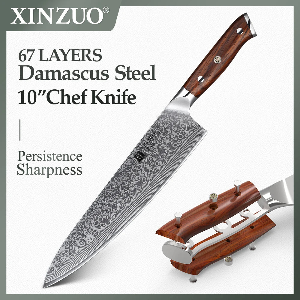 Japanese Damascus Steel Kitchen Knife Professional Cleaver Blade With Rosewood Handle