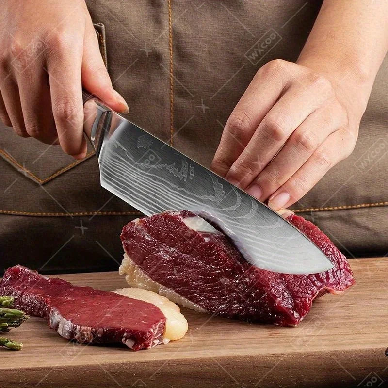 Santoku Meat Cleaver Knife with Laser Damascus Pattern