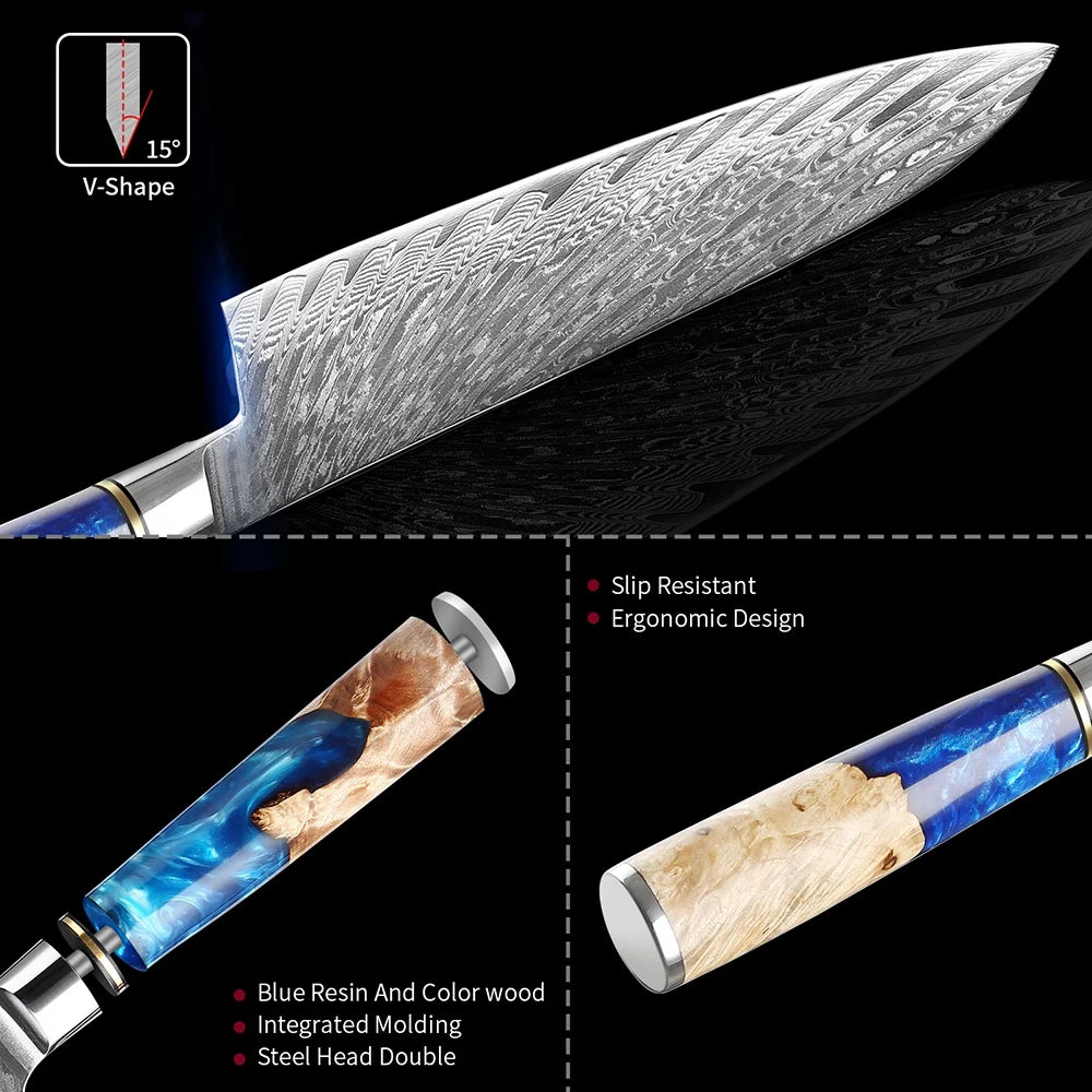 Chef Knife Exotic Touch of  Blue Resin Handle